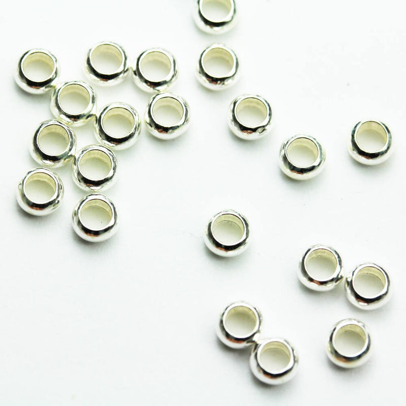 Silver Spacer Beads 20pcs 4MM 925 sterling silver Jewellery Findings Rondelle Spacers(crimp Beads),4mm diameter, 2mm thick, hole 2mm