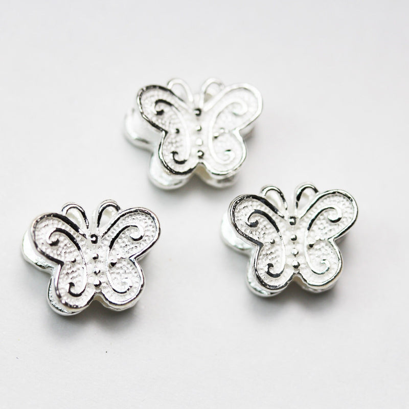 Sterling Beads 1pc 925 Sterling Silver Jewellery findings Butterfly Beads,10*13mm, 6mm thick, Center 1mm hole