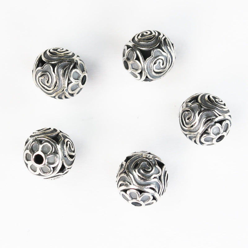 1pc 12mm Antique 925 Sterling Silver Jewellery findings Filigree Ball Beads, 12mm, hole1.5mm