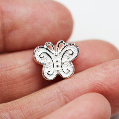 Sterling Beads 1pc 925 Sterling Silver Jewellery findings Butterfly Beads,10*13mm, 6mm thick, Center 1mm hole