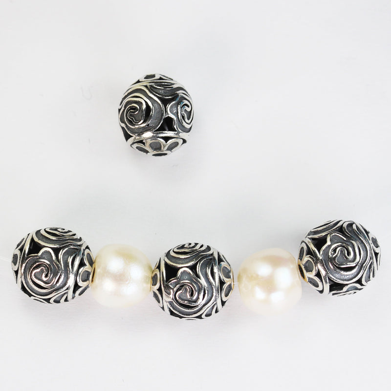 1pc 12mm Antique 925 Sterling Silver Jewellery findings Filigree Ball Beads, 12mm, hole1.5mm