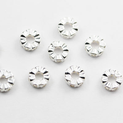 Silver Spacer Beads 4pcs 4/6/8MM 925 sterling silver Jewellery Findings Rondelle Spacers, 2.5mm thick, 1mm Cubic Zirconia