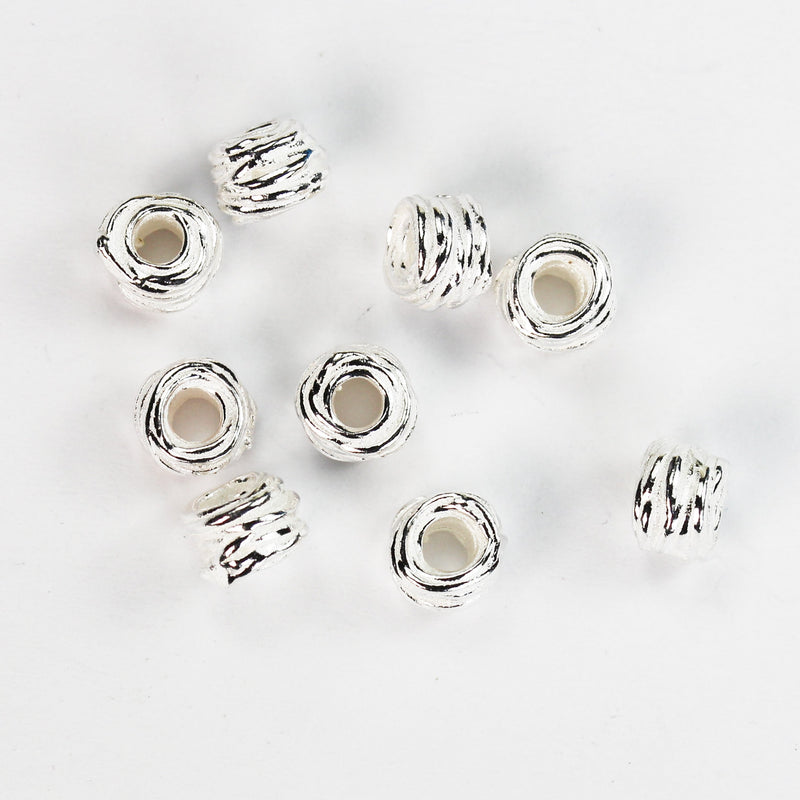 Spacer Beads 4pcs Big hole 925 Sterling Silver Jewellery findings Rondelle Spacer Beads, 6mm diameter, 4.5mm thick, hole 2mm