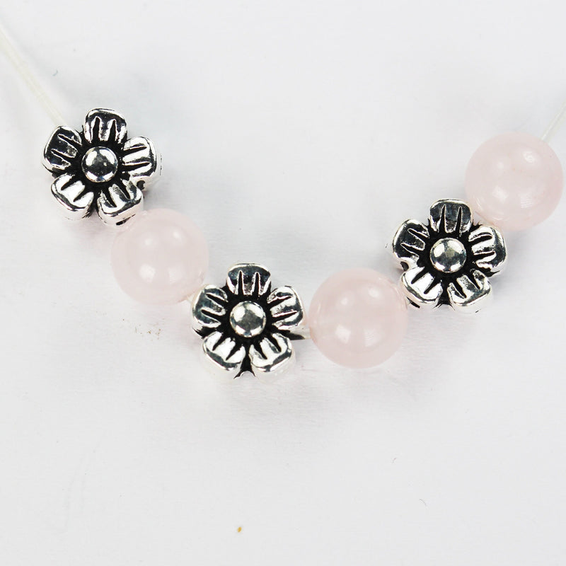 Antique Sterling Silver Beads 2pcs 925 Sterling Silver Jewellery findings Flower Beads, 7.5mm, 4mm thick