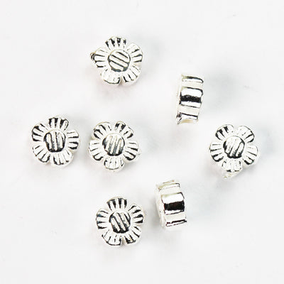 4.5mm silver beads Sterling Silver Beads 6pcs 925 Sterling Silver Jewellery findings Flower Beads, 4.5mm, 3mm thick