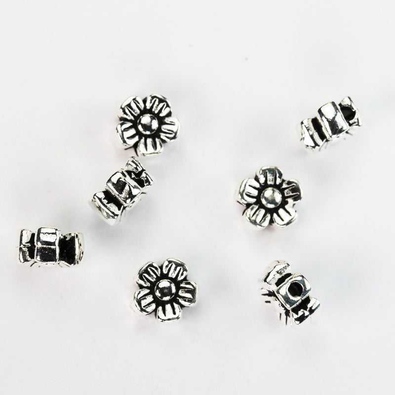 Antique Sterling Silver Beads 2pcs 925 Sterling Silver Jewellery findings Flower Beads, 7.5mm, 4mm thick