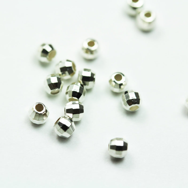 4mm beads 20pcs 4mm 925 sterling silver Jewellery Findings Faceted Round Spacers, hole 1.5mm