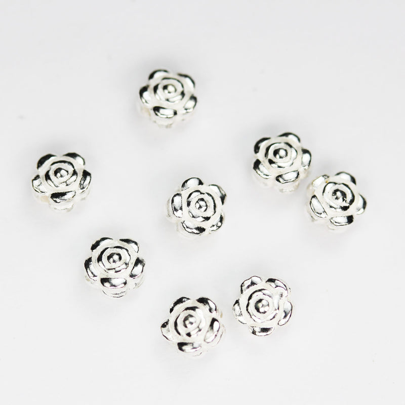 5mm silver beads Sterling Silver Beads 6pcs 925 Sterling Silver Jewellery findings Rose Flower Beads, 5.5mm, 3mm thick