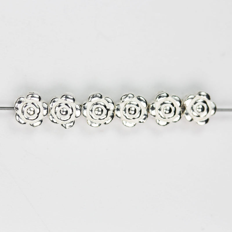 5mm silver beads Sterling Silver Beads 6pcs 925 Sterling Silver Jewellery findings Rose Flower Beads, 5.5mm, 3mm thick