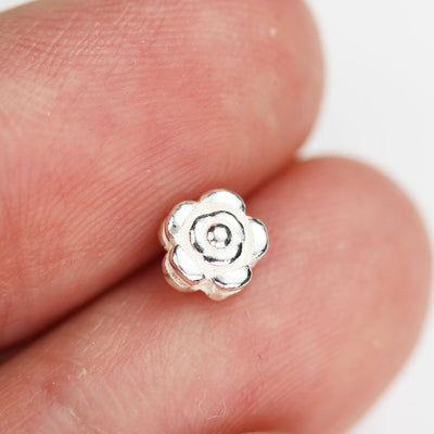 5mm silver beads Sterling Silver Beads 6pcs 925 Sterling Silver Jewellery findings Rose Flower Beads, 5.5mm, 3mm thick