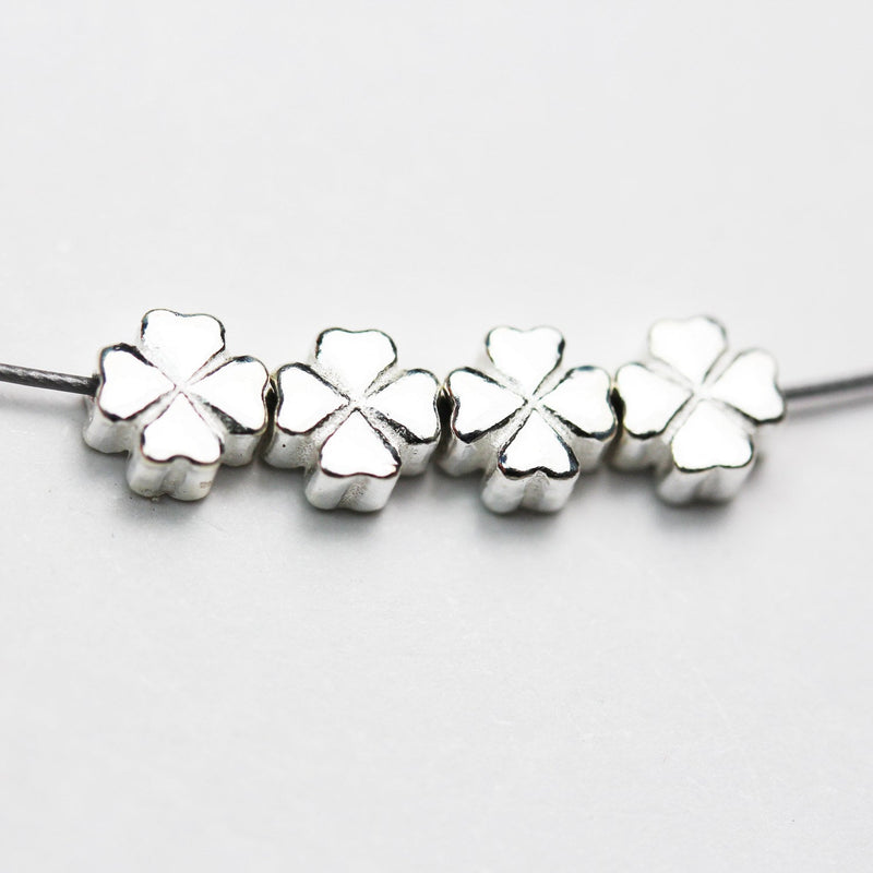 6pcs 6mm 925 Sterling Silver Jewellery findings Center Hole Beads , 6mm Four leaf clover,1mm hole