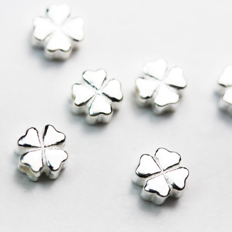 6pcs 6mm 925 Sterling Silver Jewellery findings Center Hole Beads , 6mm Four leaf clover,1mm hole