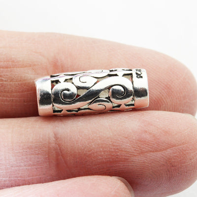 1pc 17*6mm  925 Antique Sterling Silver Jewellery findings Filigree Tube Beads, hole 3.5mm