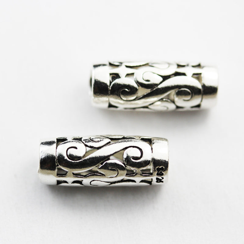 1pc 17*6mm  925 Antique Sterling Silver Jewellery findings Filigree Tube Beads, hole 3.5mm