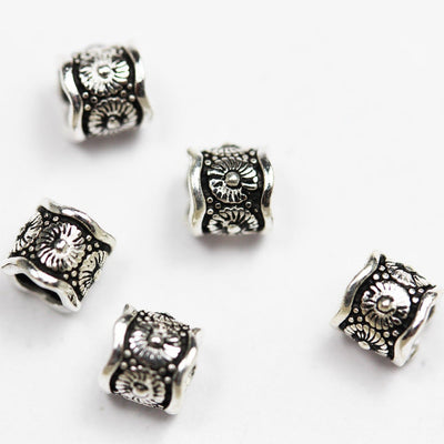 4pcs Big hole Antiqued 925 Sterling Silver Jewellery findings Filigree Tube Beads, 6*6.5mm, hole 4mm