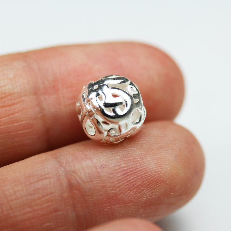 Sterling Beads 2pcs  10mm 925 Sterling Silver Jewellery findings Filigree Ball Beads ,10mm round, hole 1mm