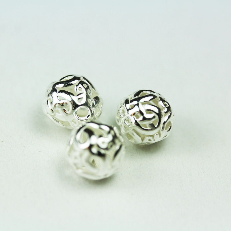 Sterling Beads 2pcs  10mm 925 Sterling Silver Jewellery findings Filigree Ball Beads ,10mm round, hole 1mm