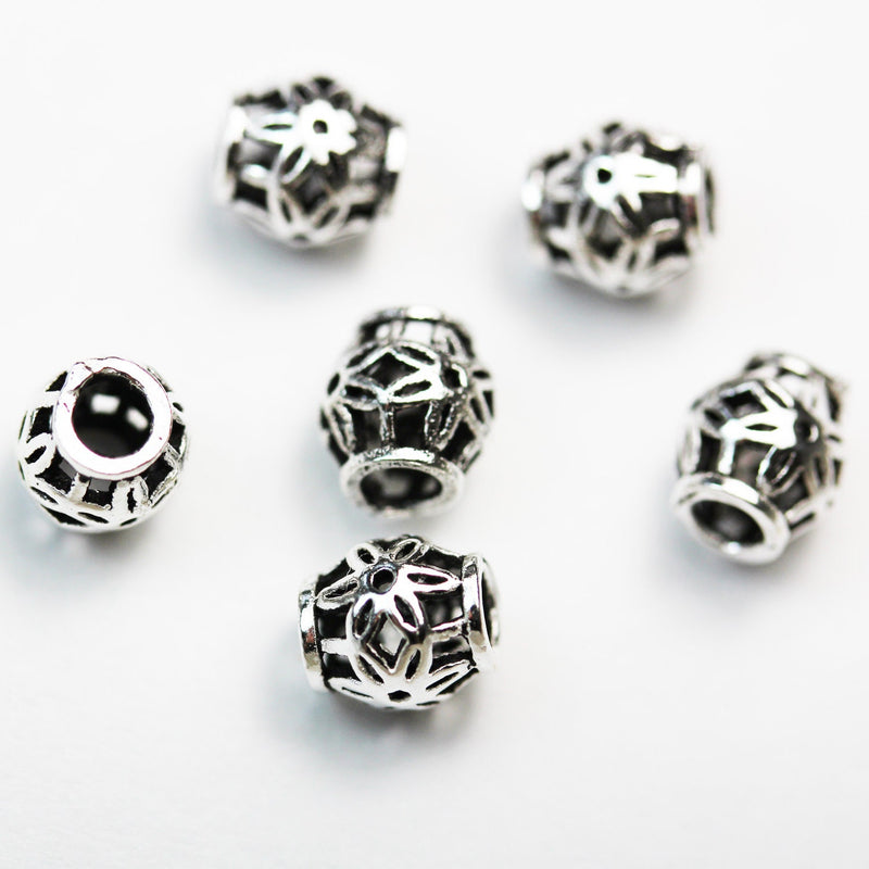 6pcs Big hole Antiqued 925 Sterling Silver Jewellery findings Filigree Ball Beads, 6*5.5mm, hole2 mm