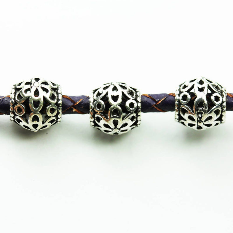 Round Beads 4pcs Big hole Antiqued 925 Sterling Silver Jewellery findings Filigree Ball Beads, 8*7mm, hole3.5mm