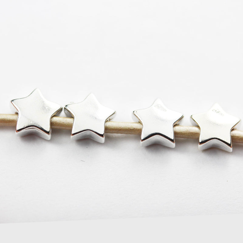 Star Beads 4pcs 925 Sterling Silver Jewellery findings Center Hole Beads , 7.5mm Star,1mm hole