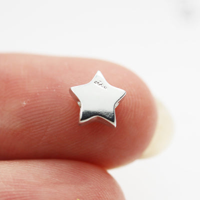 Star Beads 4pcs 925 Sterling Silver Jewellery findings Center Hole Beads , 7.5mm Star,1mm hole