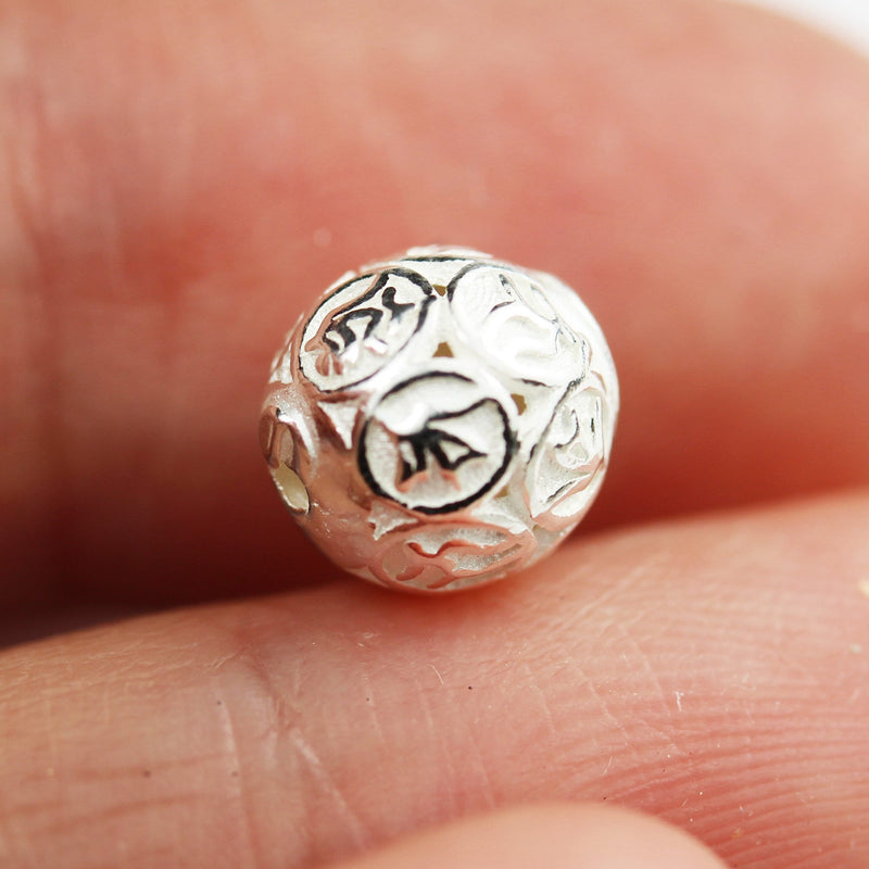 8mm Beads 2pcs  8mm 925 Sterling Silver Jewellery findings Filigree Ball Beads ,hole1mm