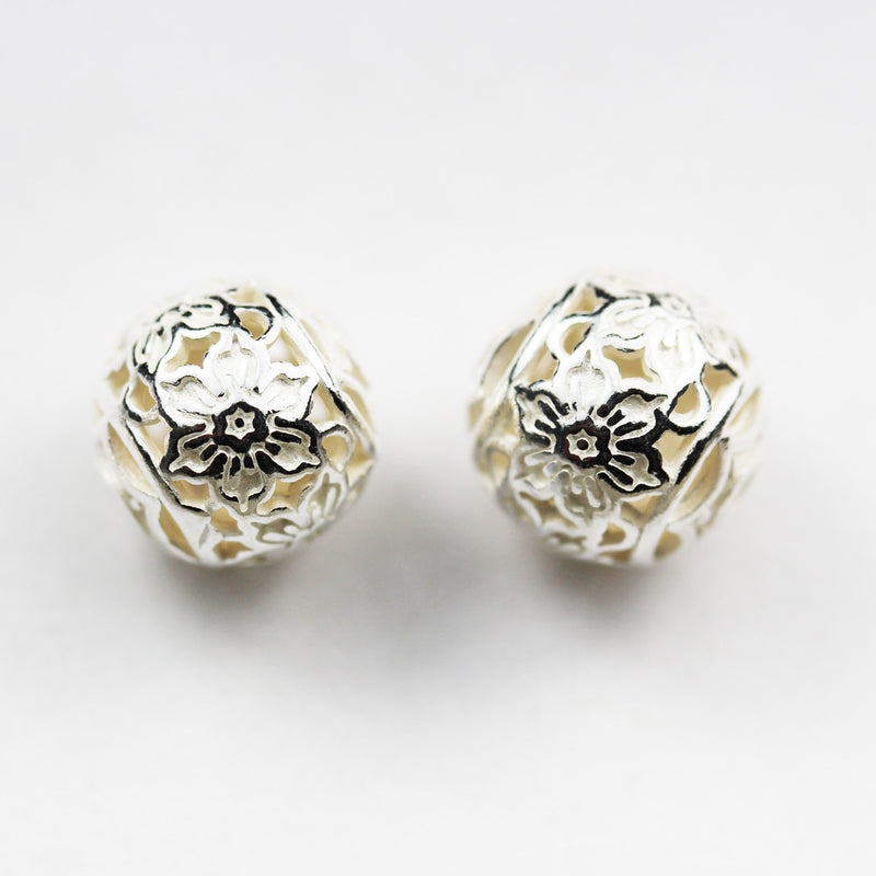 Sterling Beads 2pcs  10mm 925 Sterling Silver Jewellery findings Flower Ball Beads ,10mm round, hole1mm