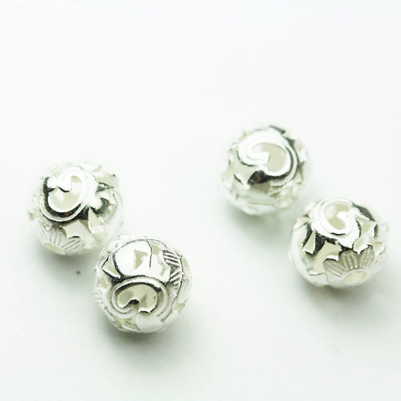 Sterling Beads 4pcs  8mm 925 Sterling Silver Jewellery findings Filigree Ball Beads ,8mm round, hole 1.5mm