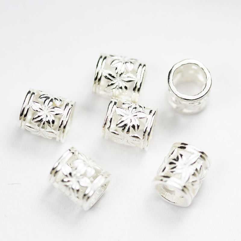 Silver Beads 6pcs 6mm Big hole 925 Sterling Silver Jewellery findings Filigree Rondelle Beads, 5.5mm thickness, hole3.5mm