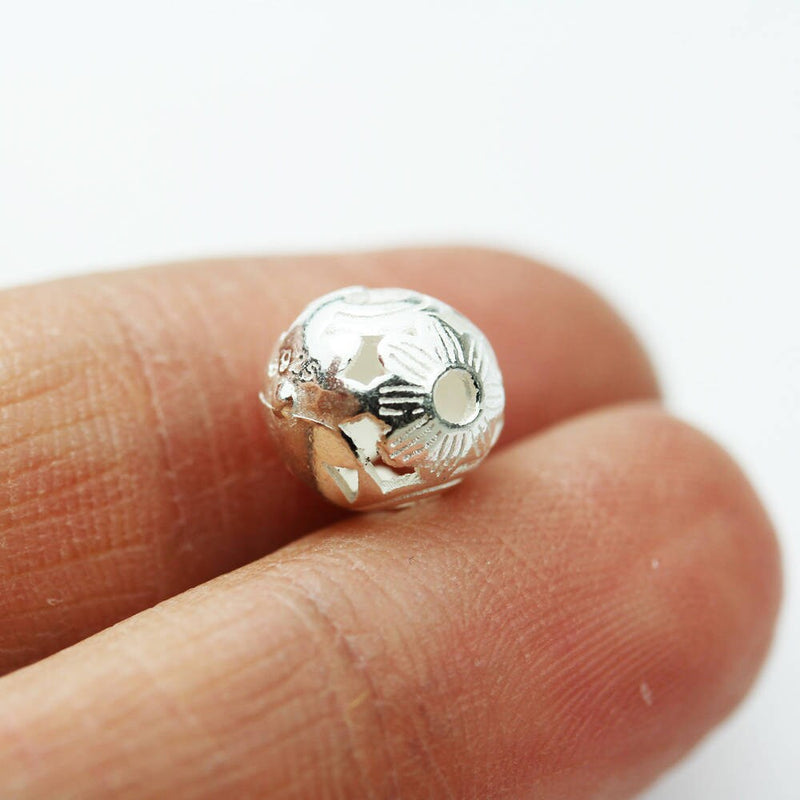 Sterling Beads 4pcs  8mm 925 Sterling Silver Jewellery findings Filigree Ball Beads ,8mm round, hole 1.5mm