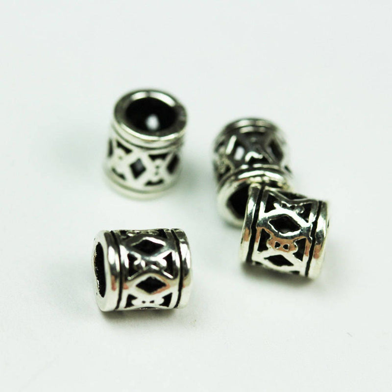 5mm silver beads 6pcs Big hole Antiqued 925 Sterling Silver Jewellery findings Filigree Tube Beads, 5*5mm, hole2.5mm