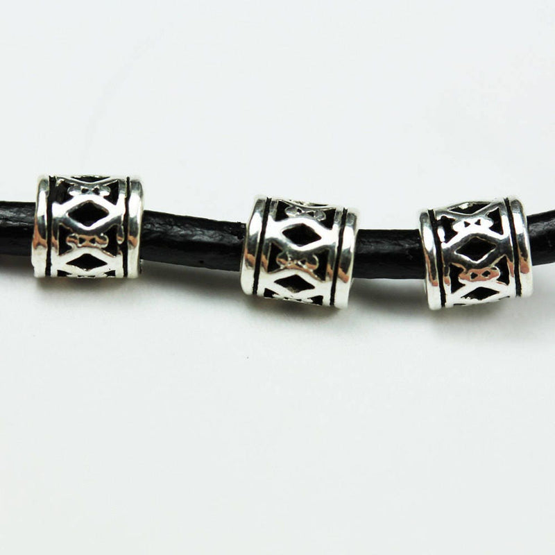 5mm silver beads 6pcs Big hole Antiqued 925 Sterling Silver Jewellery findings Filigree Tube Beads, 5*5mm, hole2.5mm