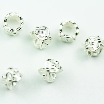 Silver Spacer Beads 6pcs 6mm Big hole 925 Sterling Silver Jewellery findings Filigree Rondelle Beads, 4.5mm thickness, hole 3mm