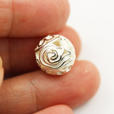 2pieces 10mm 925 Sterling Silver Jewellery findings Flower Ball Beads, hole1mm