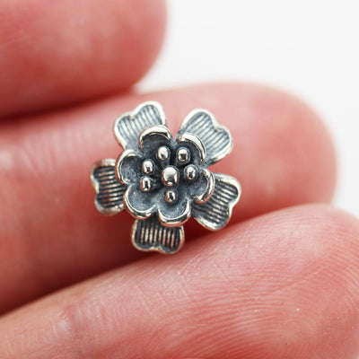 Silver Beads 2pcs 925 Antique Sterling Silver Jewellery findings  Flower Beads, 11mm Flower, 4mm thick, 2.5*2mm hole