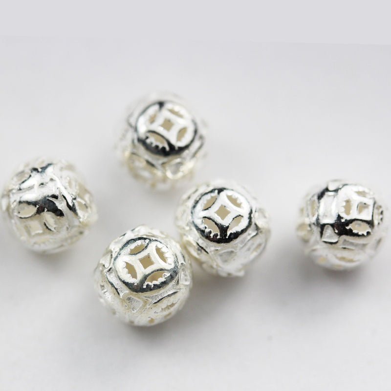 8mm Beads 4pcs  8mm 925 Sterling Silver Jewellery findings Filigree Ball Beads ,8mm round, hole1mm