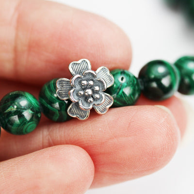 Silver Beads 2pcs 925 Antique Sterling Silver Jewellery findings  Flower Beads, 11mm Flower, 4mm thick, 2.5*2mm hole