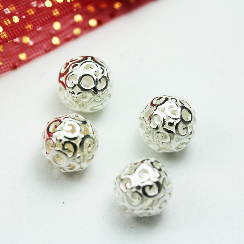 4pcs  8.5mm 925 Sterling Silver Jewellery findings Filigree Ball Beads ,8.5mm round, hole1mm