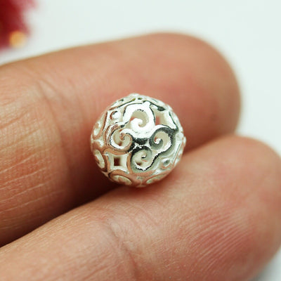 4pcs  8.5mm 925 Sterling Silver Jewellery findings Filigree Ball Beads ,8.5mm round, hole1mm