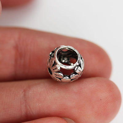 Sterling Silver Beads 2pcs Big Hole 9mm Antiqued 925 Sterling Silver Jewellery findings Filigree Ball Beads, hole5mm