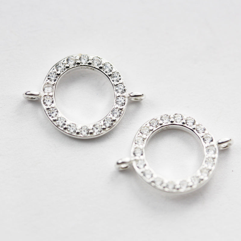 2pcs 925 Sterling silver Jewellery Findings Connector,Clear cubic zirconia with silver,10mm Loop Circle,1mm hole