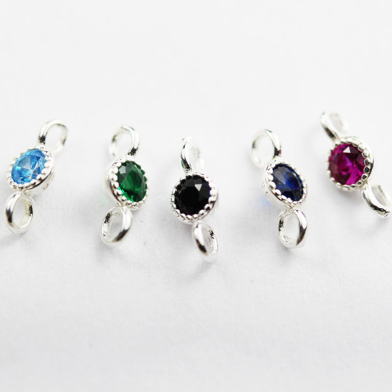 Connector Beads 2pcs 925 Sterling Silver Jewellery Findings ,with Colorful Cubic Zirconia ,8.5*3.5mm , 1mm hole