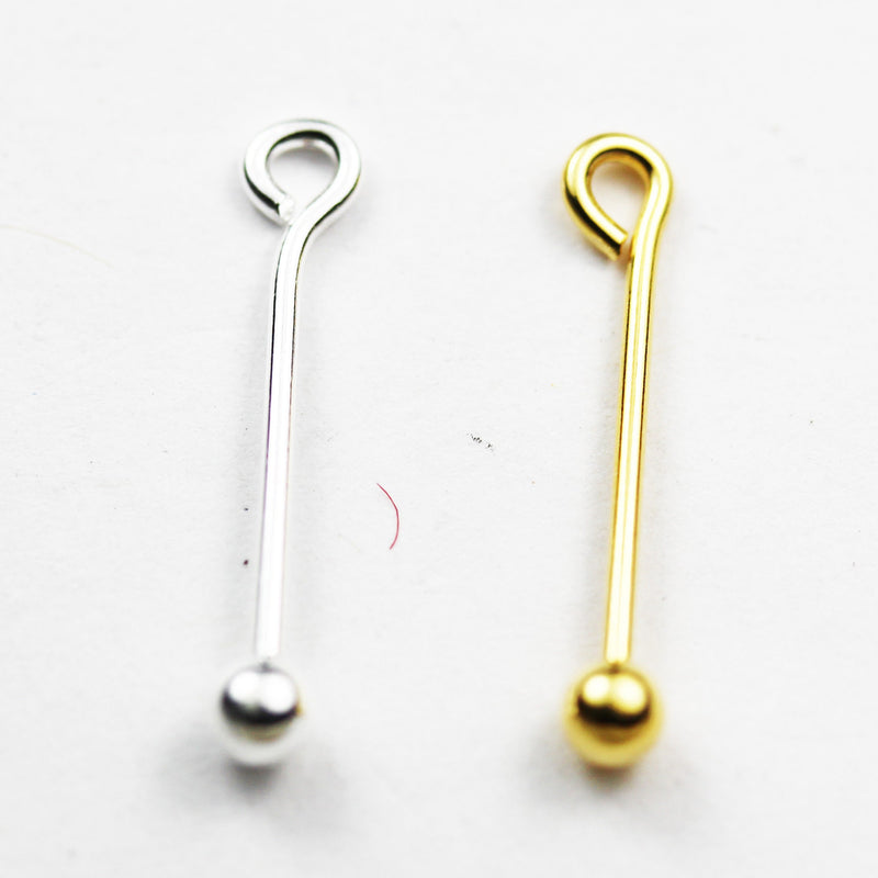 Pendant Connector 2pcs 24K Gold Vermeil/925 Sterling Silver Eye Pin with Open Screw Ball for Beads Pendant, 0.95mm *20mm Pin