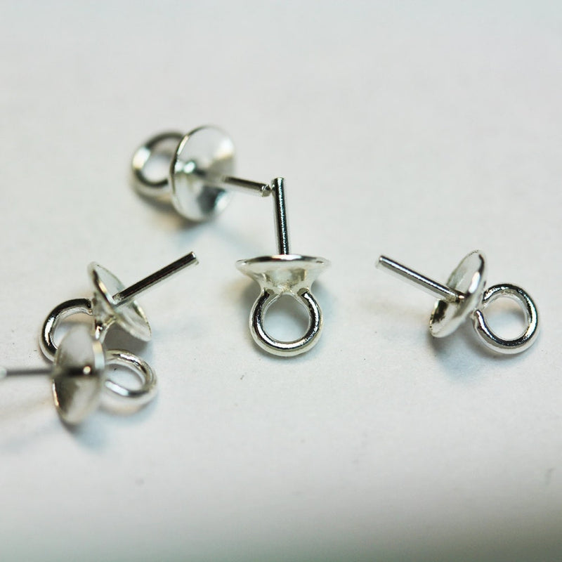 Silver Bails 20pcs 7*3mm 925 Sterling silver Cup Jewellery Findings  Pearl Bail Pin Pendants, For Half-drilled Beads