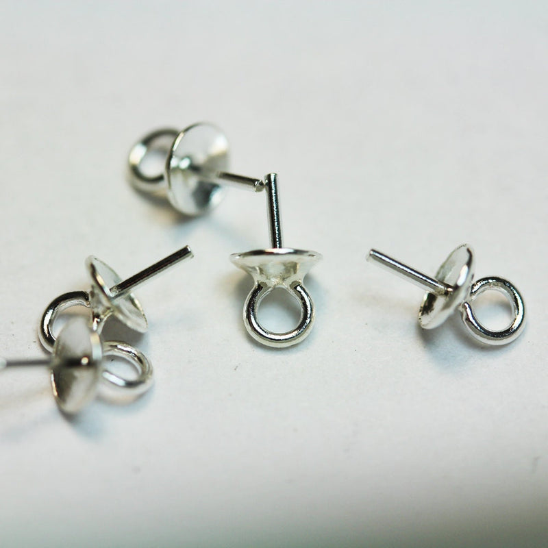 10pcs 5*9.5mm 925 Sterling silver Cup Jewellery Findings  Pearl Bail Pin Pendants, For Half-drilled Beads