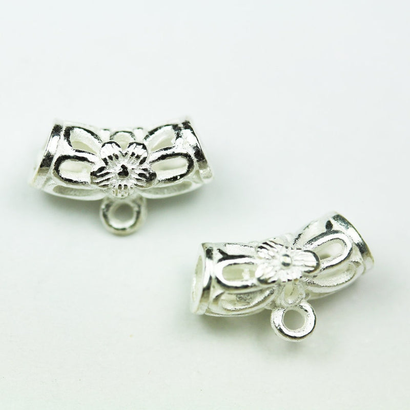 Connector  Beads 2pcs 925 Sterling silver jewellery Findings ,14*5mm filigree round tube with 1.5mm loop,3mm big hole