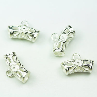 Connector  Beads 2pcs 925 Sterling silver jewellery Findings ,14*5mm filigree round tube with 1.5mm loop,3mm big hole