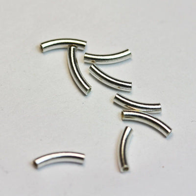 Tube Beads 10pcs 13*2mm 925 Sterling silver jewellery Findings Curved Tube Beads, 1mm hole