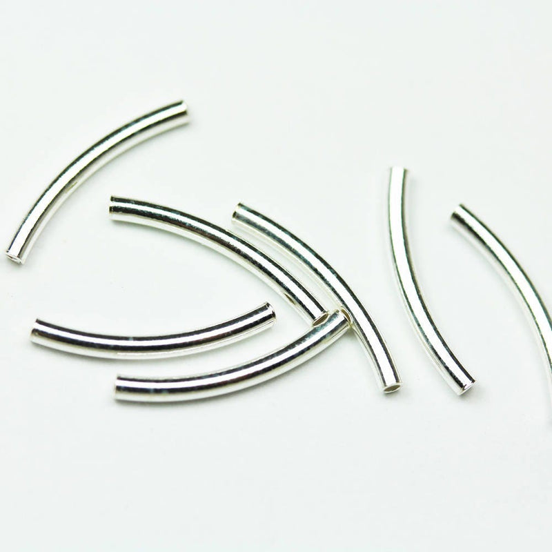 Tube Beads 10pcs 20mm*1.5mm 925 Sterling silver jewellery Findings Curved Tube Beads, 1mm hole