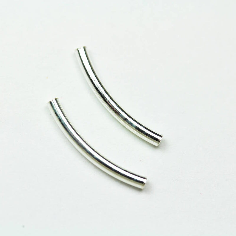 Tube Beads 10pcs 20mm*1.5mm 925 Sterling silver jewellery Findings Curved Tube Beads, 1mm hole